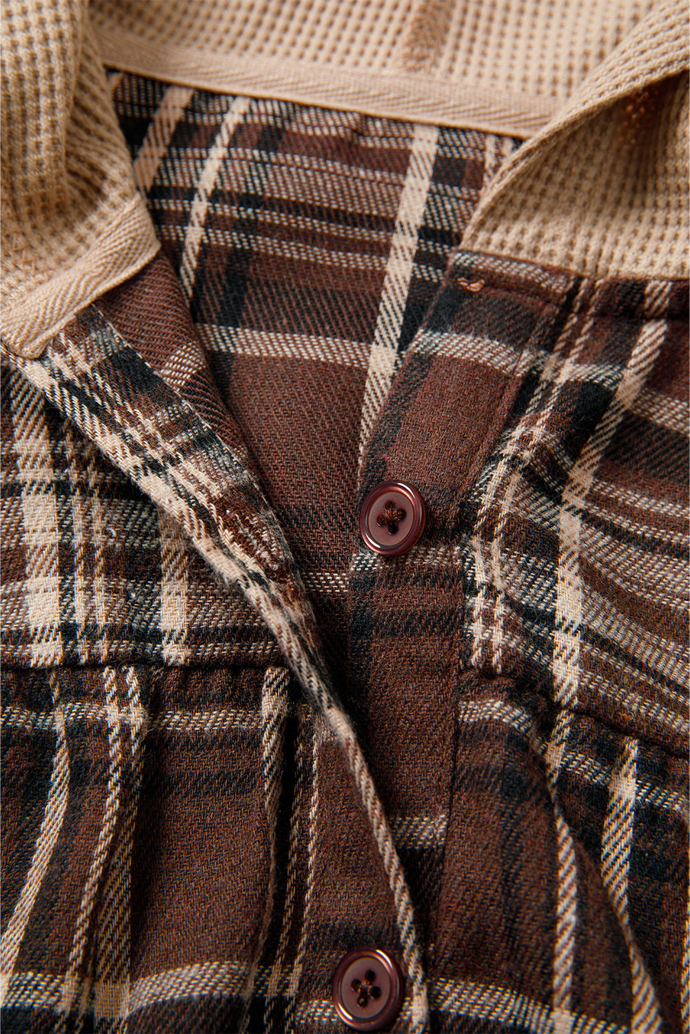 Long-Sleeved Plaid Patchwork Button Hooded Blouse