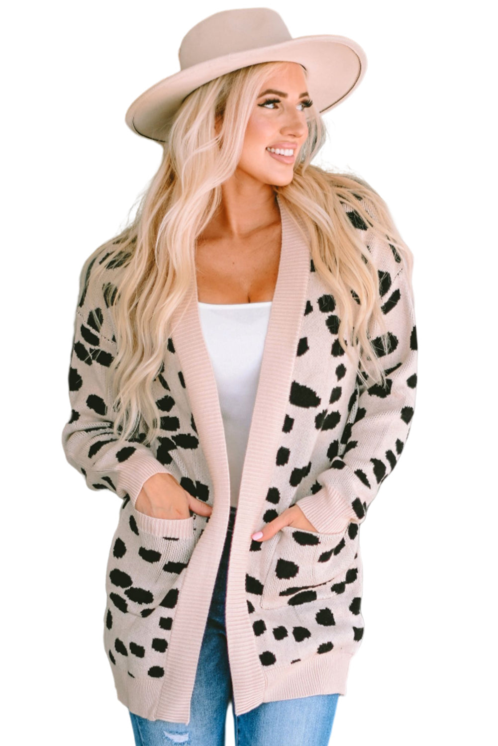 Women's Animal Spotted Pattern Open Front Cardigan
