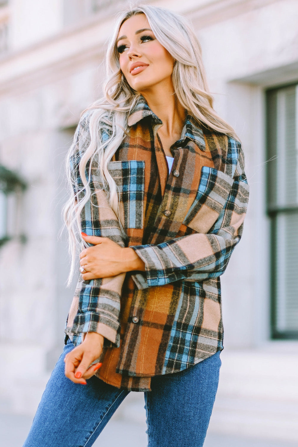 Chemise Boutonnée À Carreaux Avec Poches Et Blocs De Couleurs