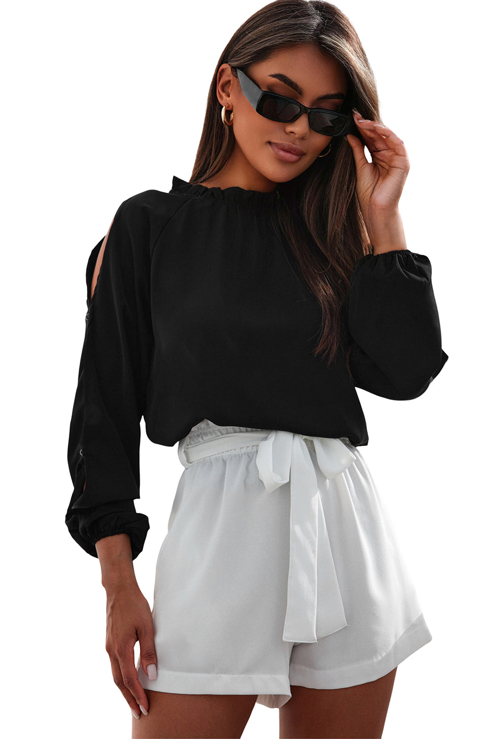 Women's Bishop Sleeve Cold Shoulder Blouse