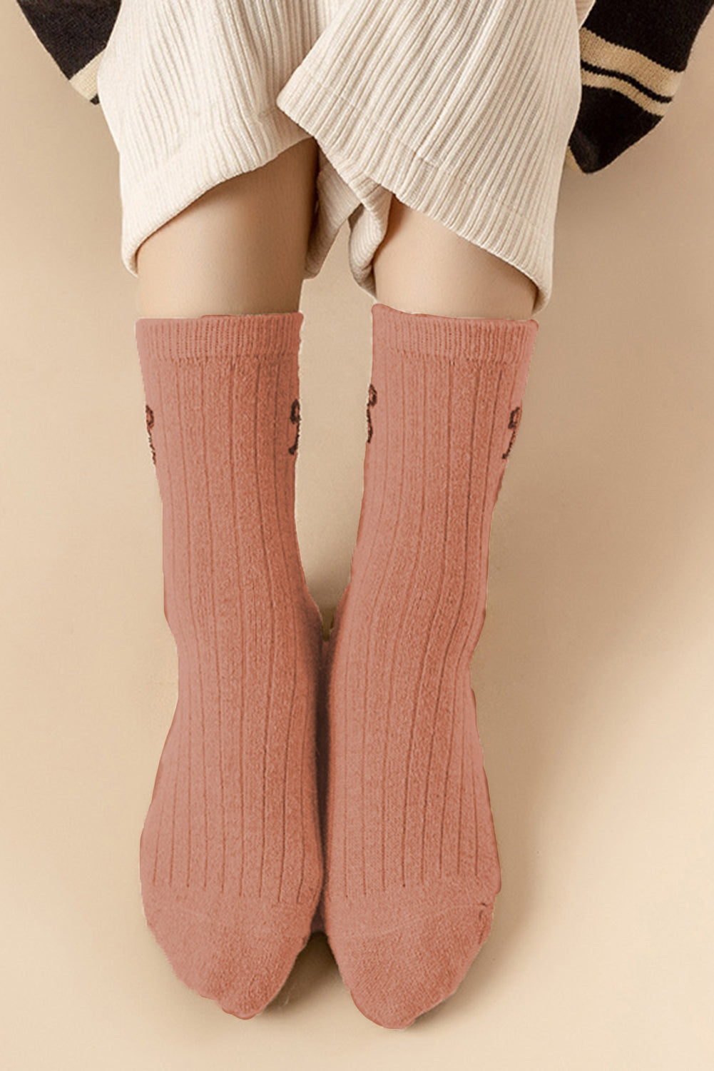 Bowknot Detail Rib-Knit Winter Stockings