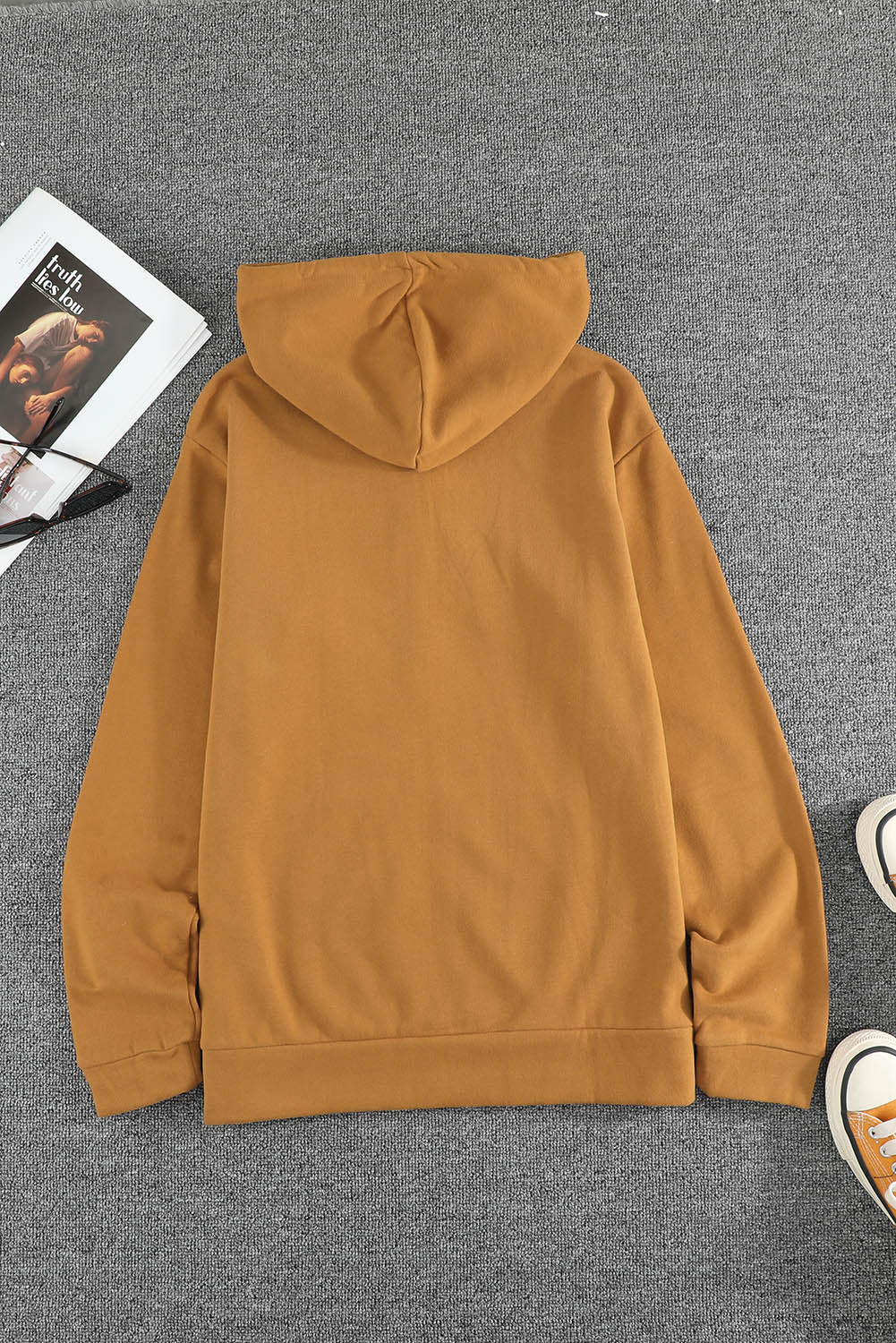 Women's Jacket with Zip-Front Pocket Drawcord Brown Hoodie