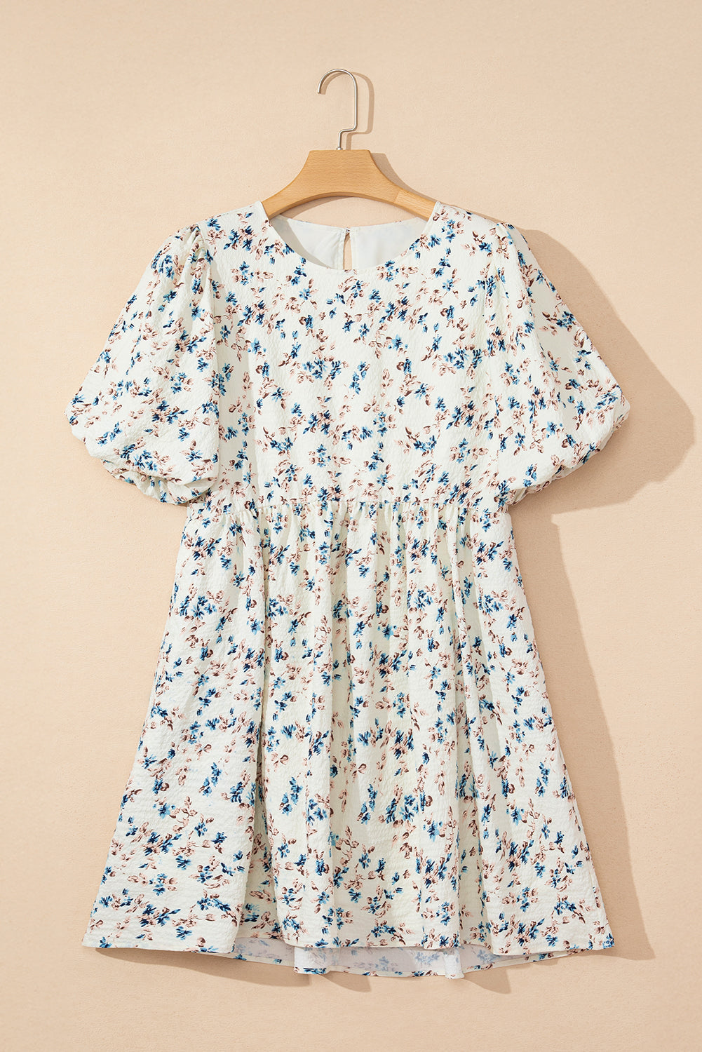 Floral Puff Short Sleeve Empire Waist Mini Dress