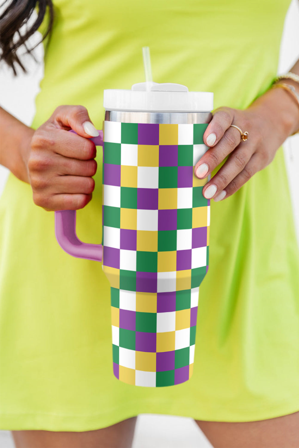 Print Handle Checkered Handle Large Vacuum Cup 40OZ