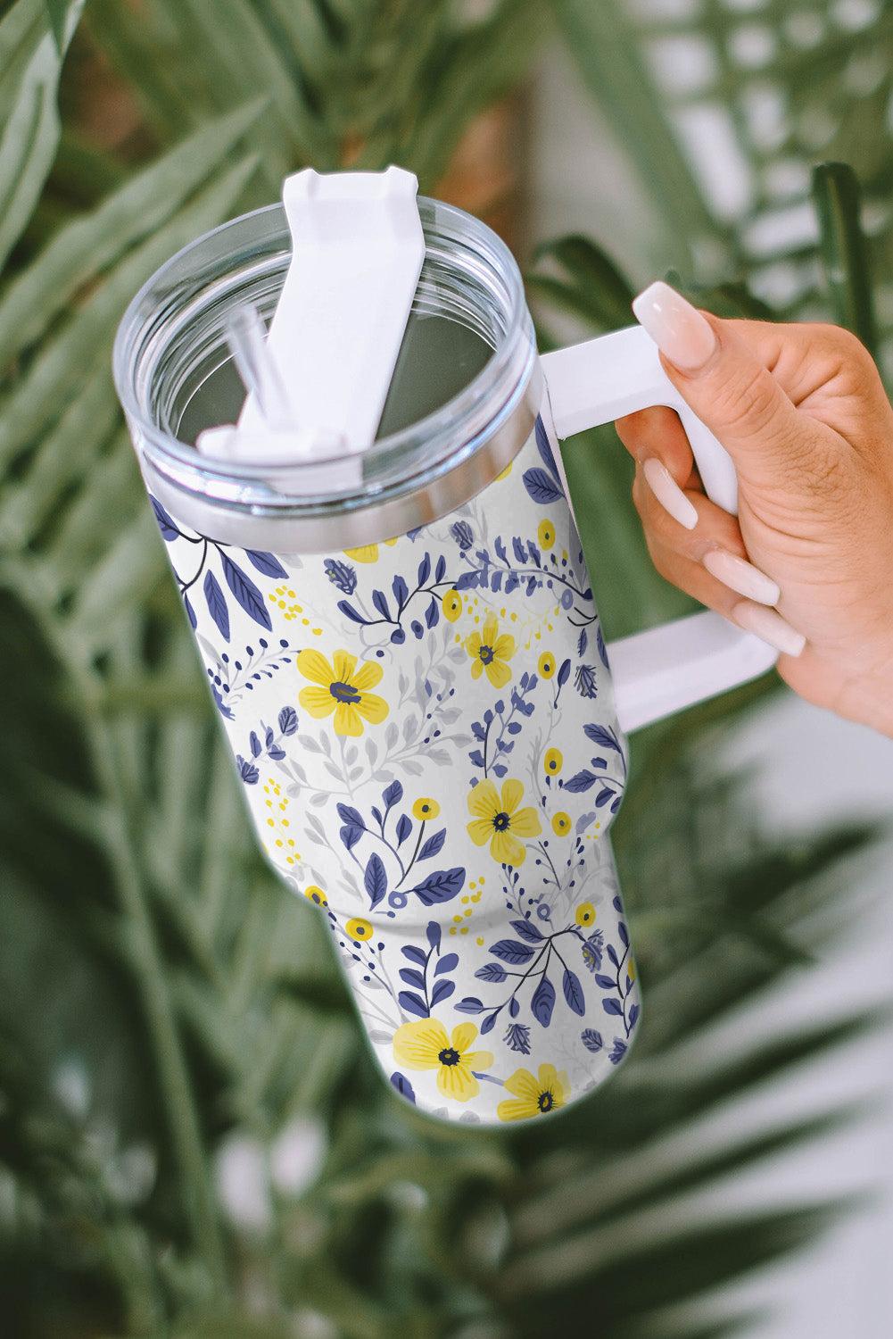Print Stainless Flower Stainless Handled Large Tumbler 40oz