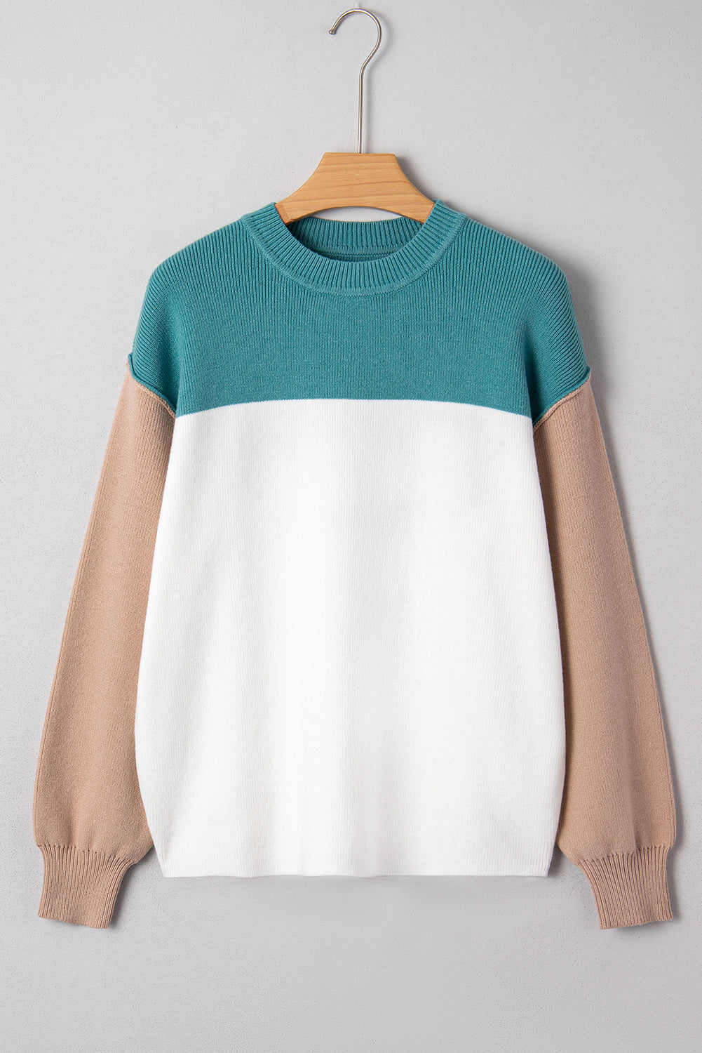 Plain Rib-Knit Colorblock Rib-Knit Knit Baggy Knit Top