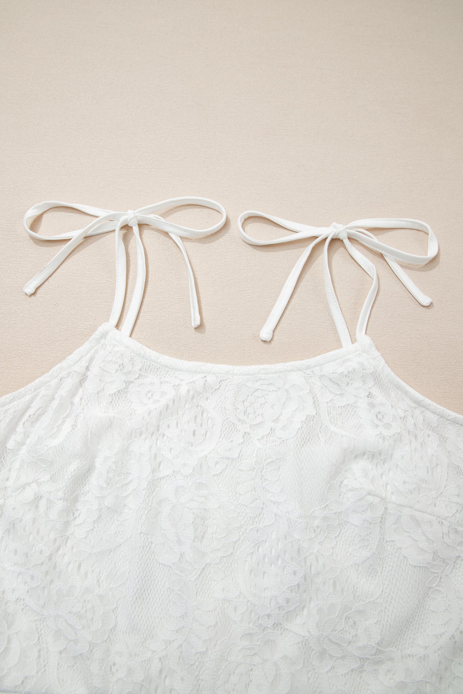 Polished Spaghetti White Tie Straps Floral Lace Overlay Long Dress