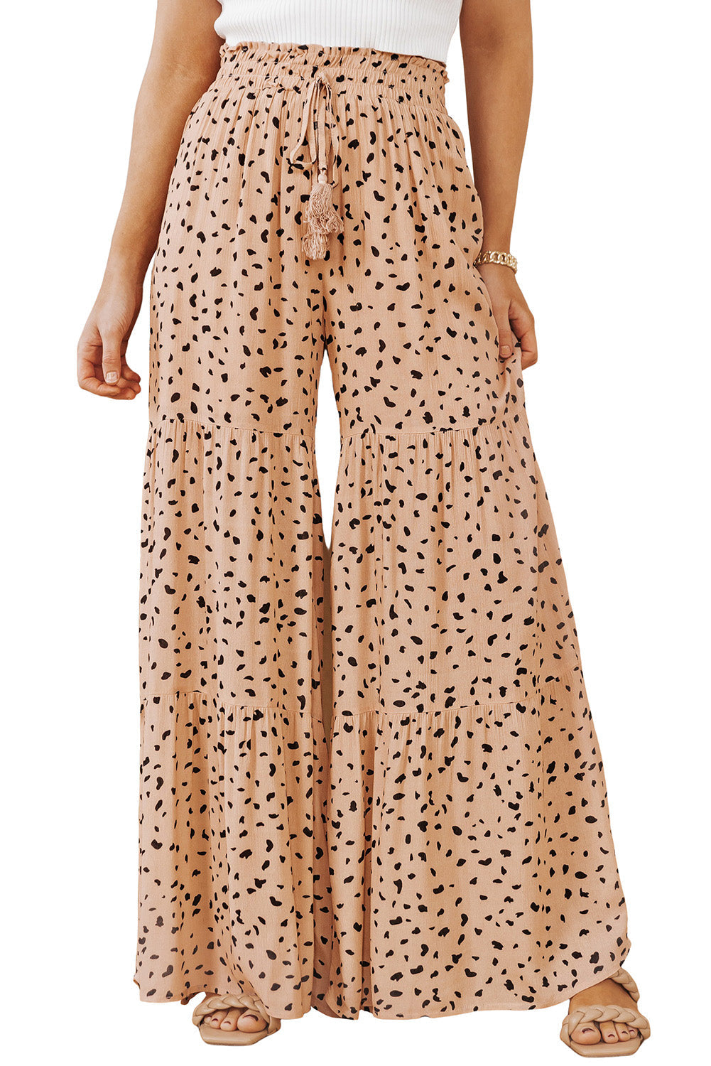 Women's Dalmatian Palazzo Ruffle-Trimmed Wide-Leg Pants