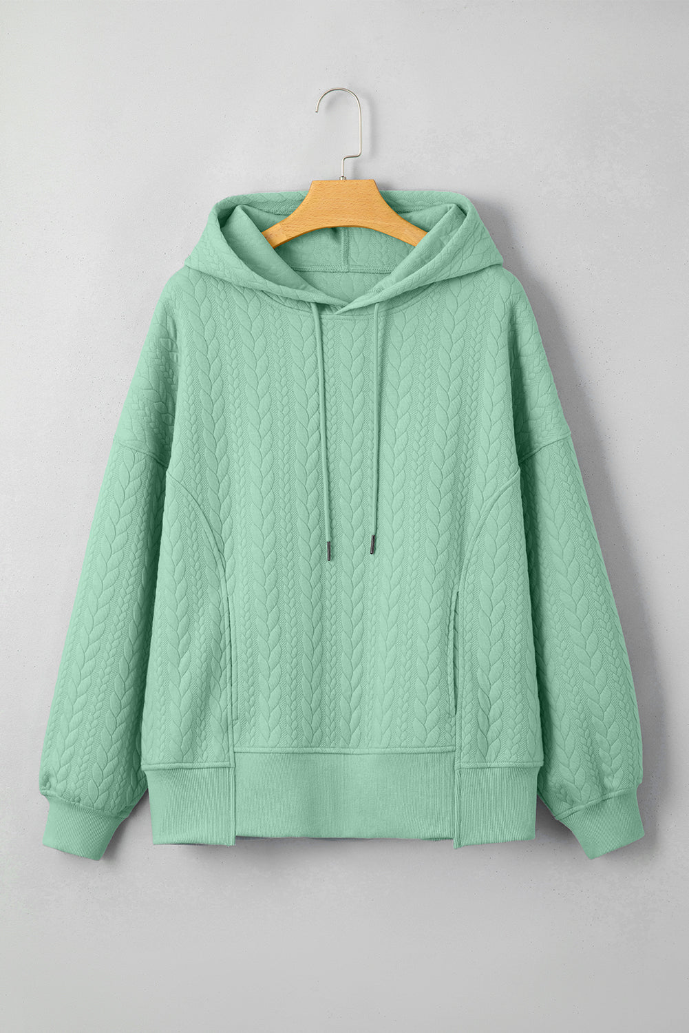 Cable Textured Baggy Solid Hoodie