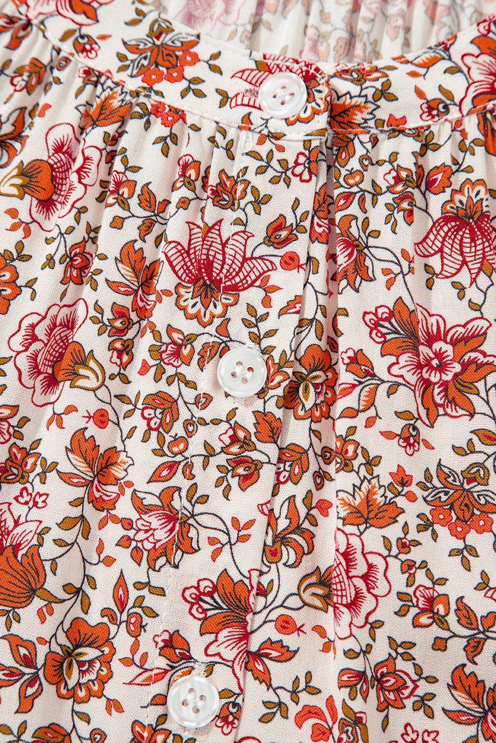 Floral-Print Notched Pleated Detail Neck Puff Sleeve Blouse