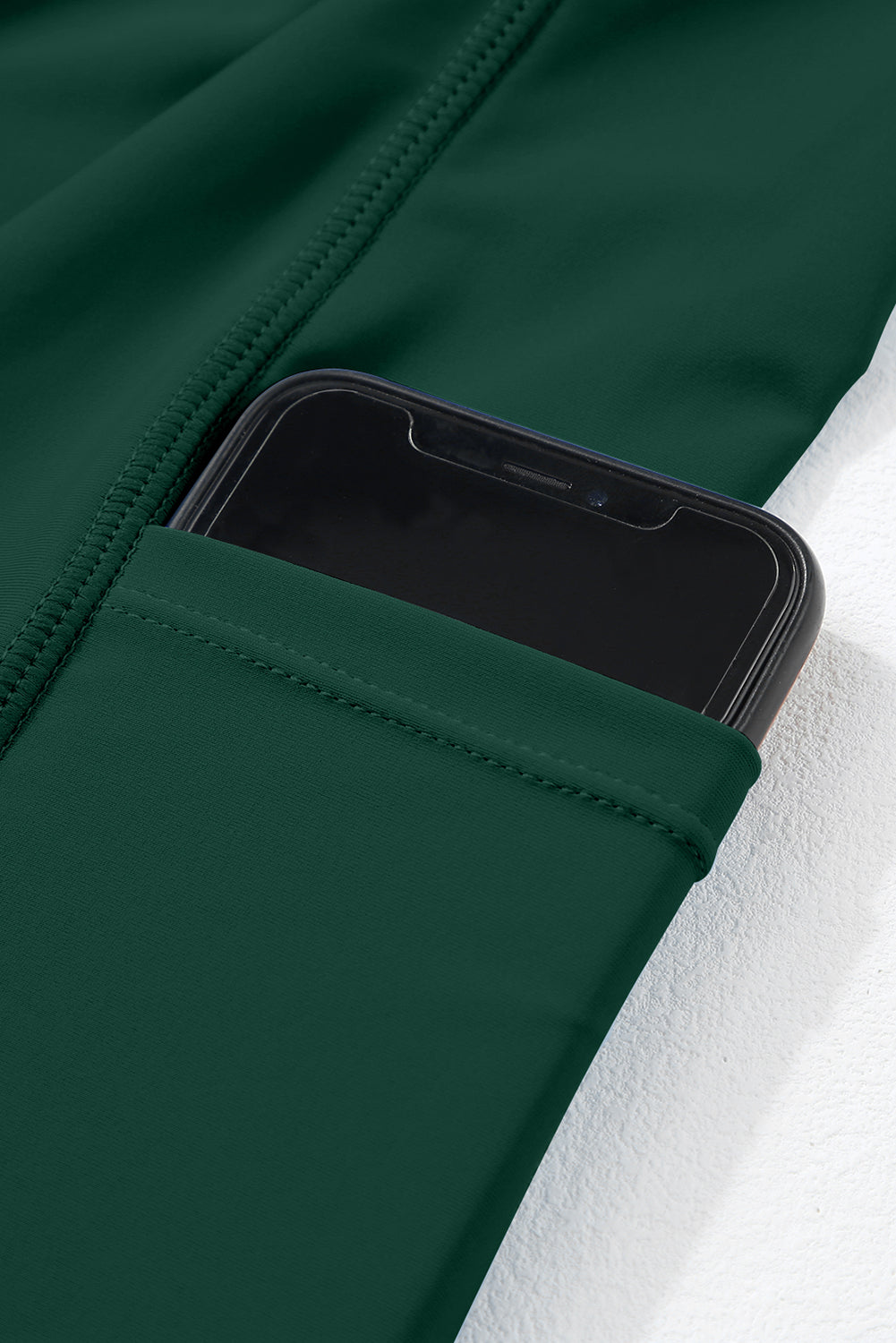 Edge Rib-Knit Colorblock Rib-Knit Pocket-Detail Lined Swim Dress in Blackish Green
