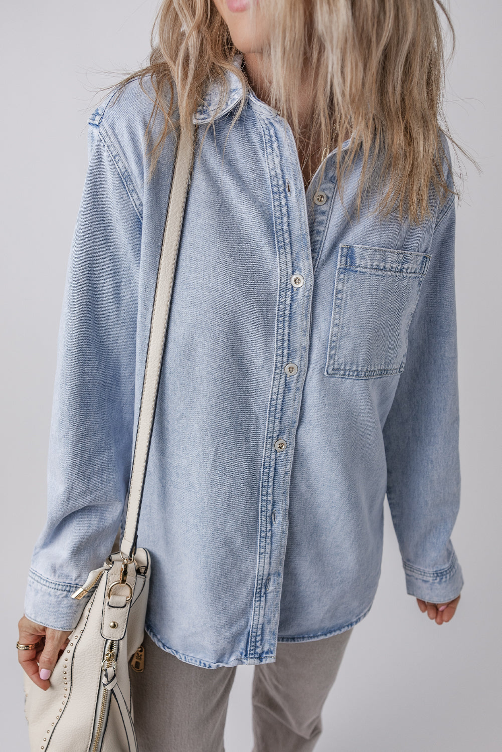 Button-Front Chest Pocket Denim Shacket