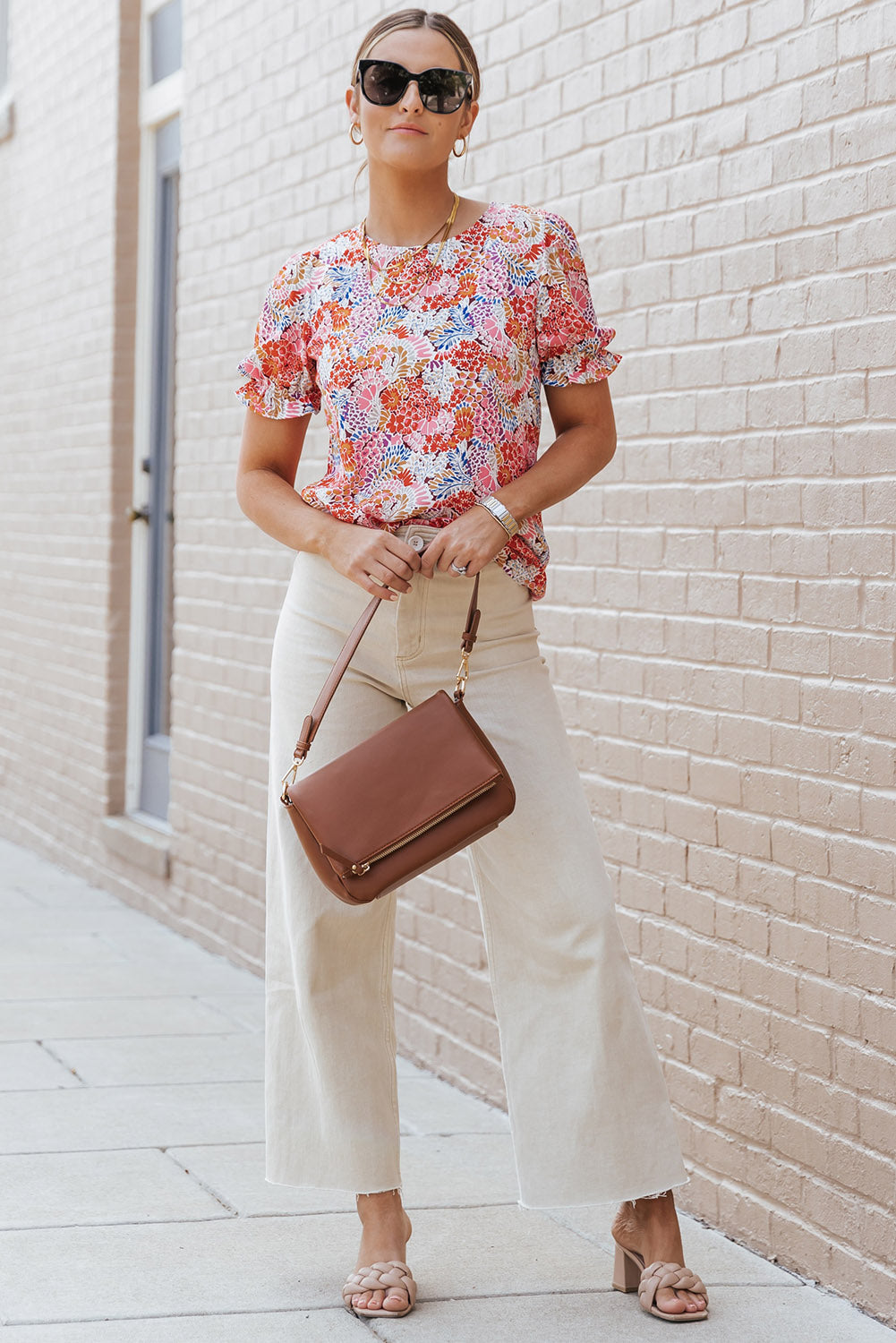 Blouse for Women Pattern Bubble Sleeve Mix Floral-Print