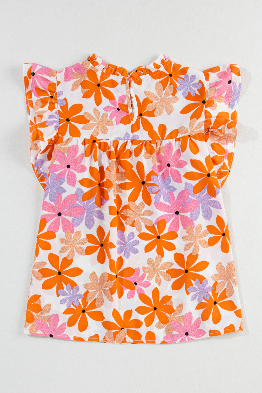 Women's Ruffle-Trimmed Sleeve Shirred Floral-Print Top