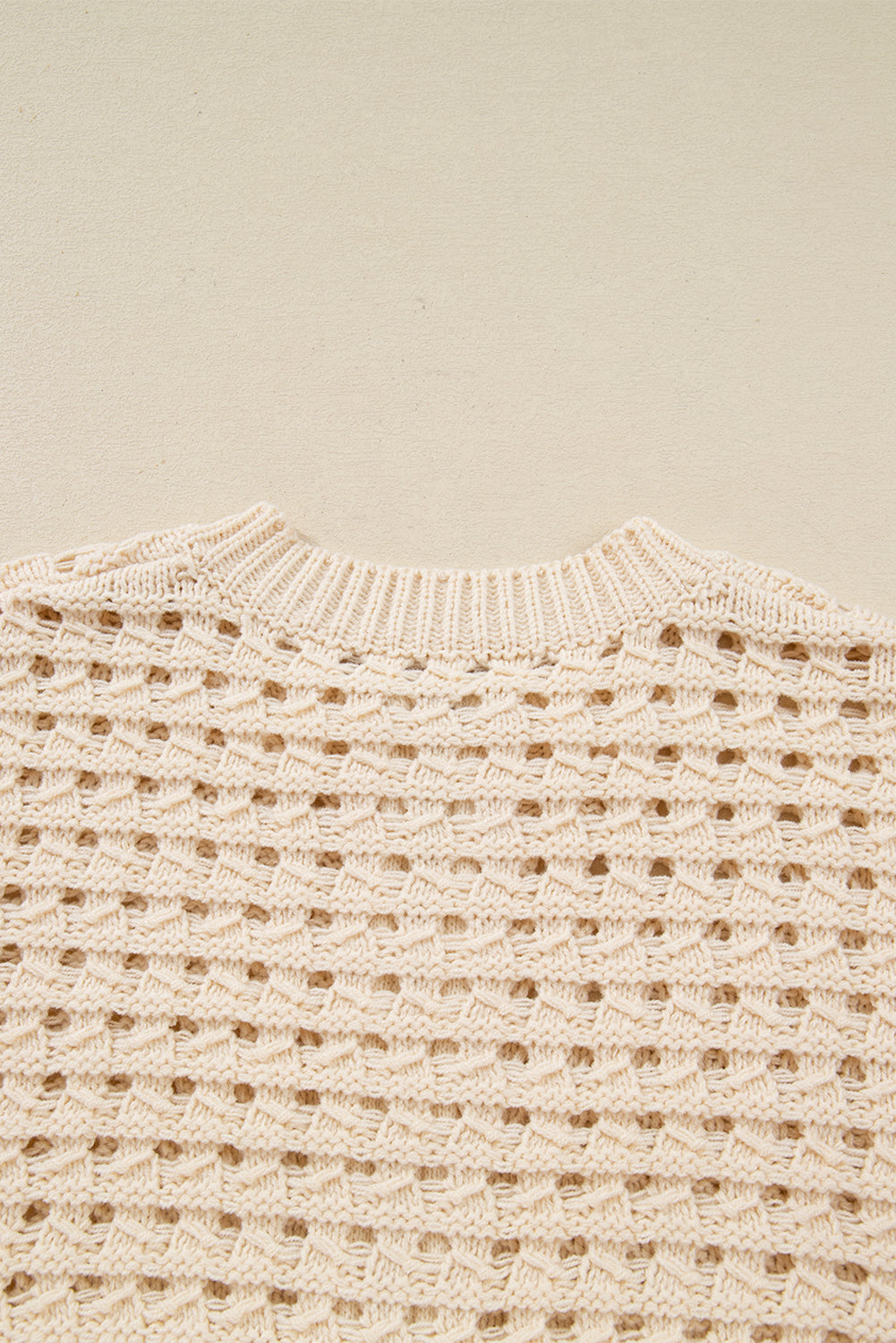 Hollowed Zip-Front Pattern Knit Drop-Shoulder Cardigan Knit Top