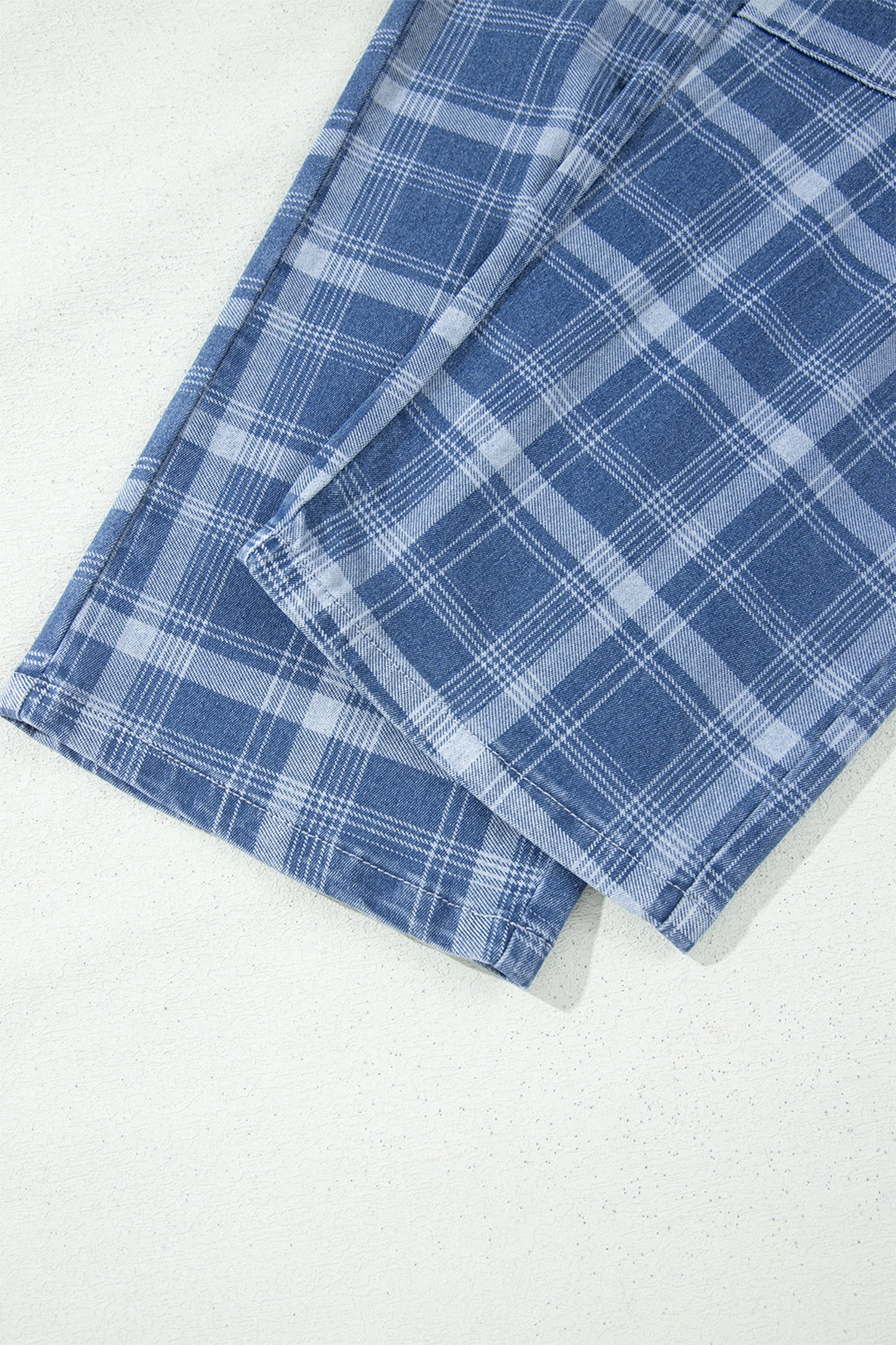 Denim Grommet Plaid Grommet Drawcord Waist Ankle-Length Jeans in Sky Blue