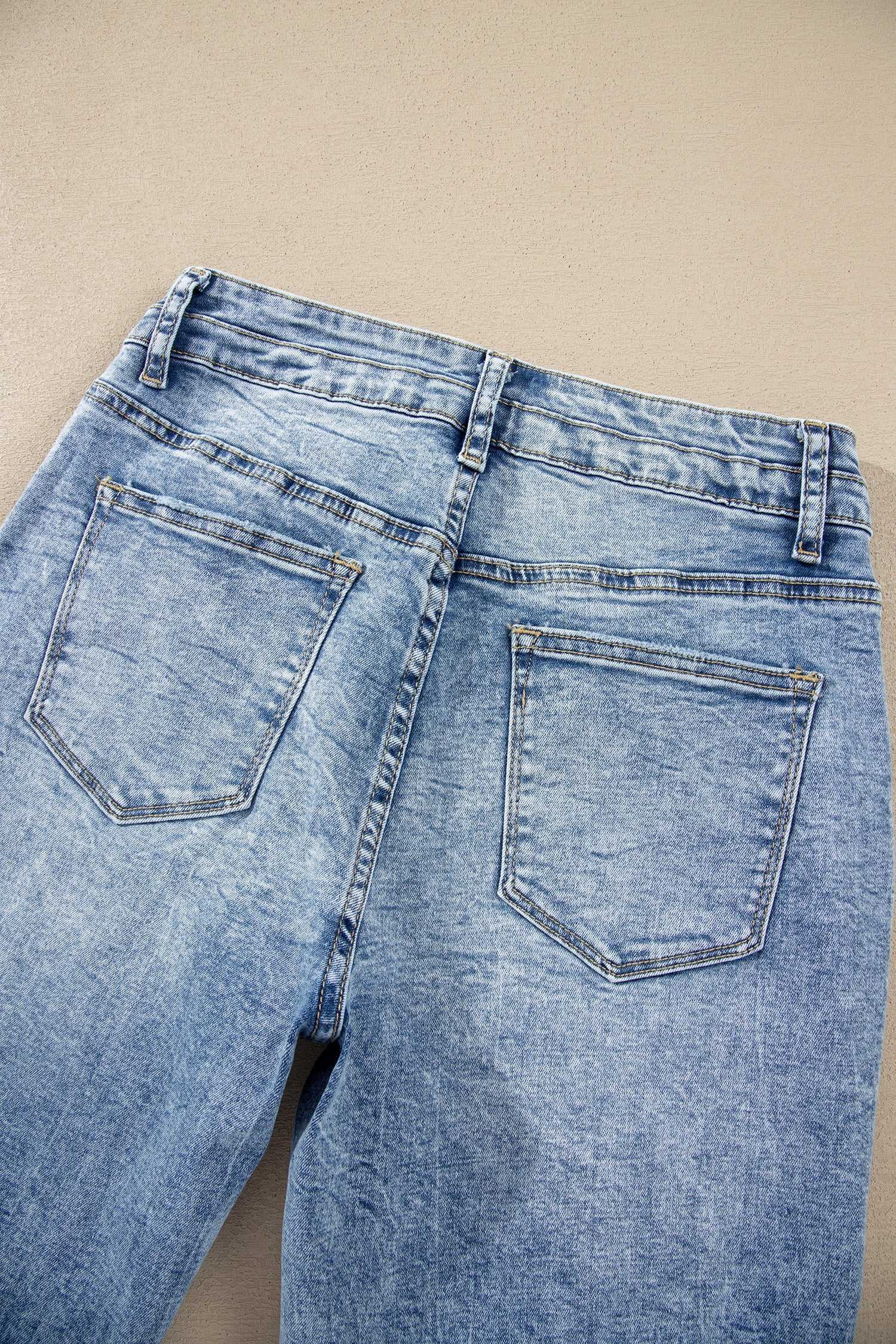 Beau Blue Fashion Blue Acid Wash Pocket Detail Flare Jeans