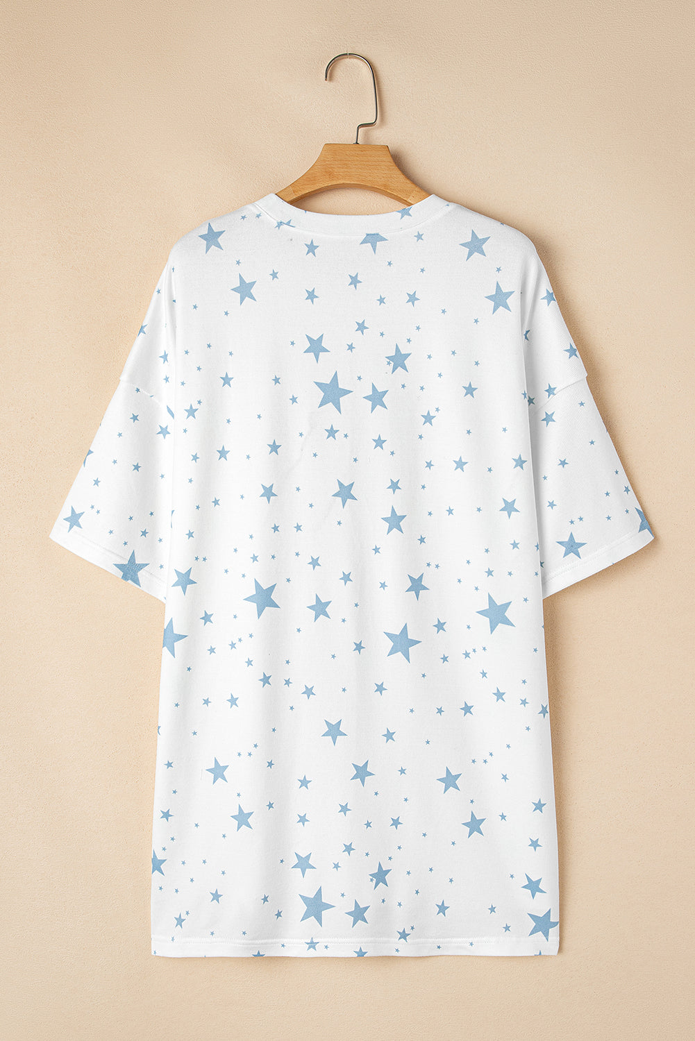 Stars Print Drop-Shoulder Roomy T Shirt with Slits