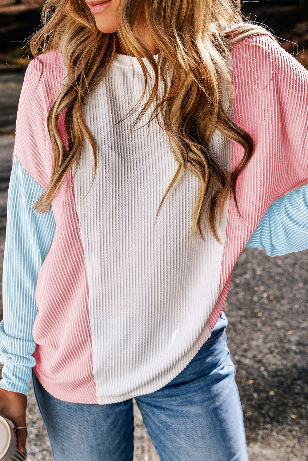 Colorblock Corded Long-Sleeved Top Style