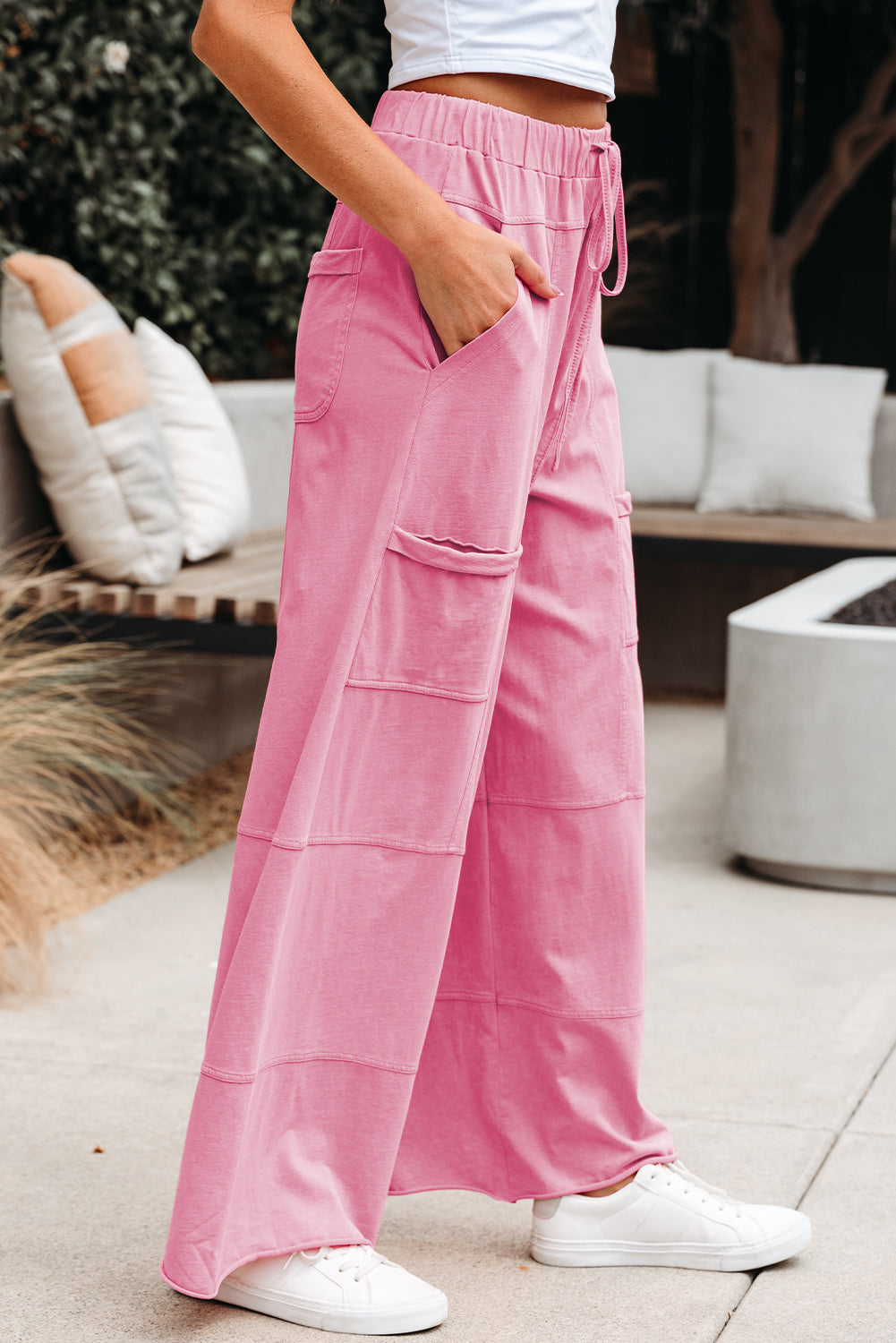 Bonbon Waistband Mineral Wash Wide-Leg Cargo Pants