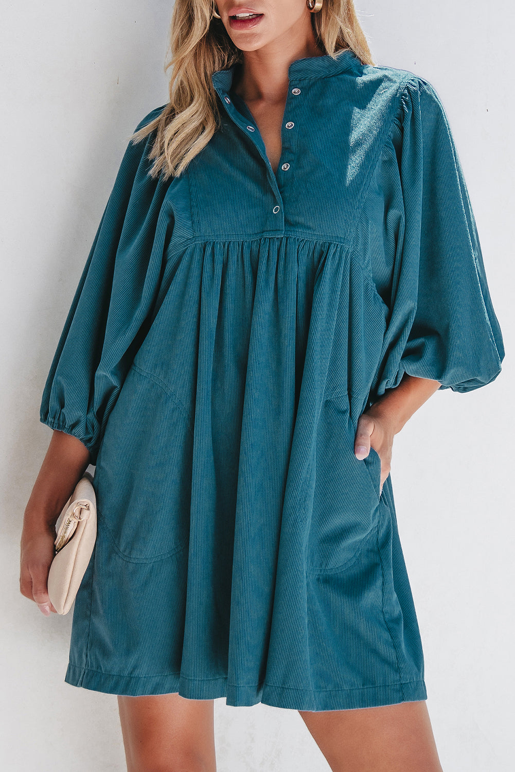 Women's Dress with Bracelet-Length Sleeve Empire-Waist