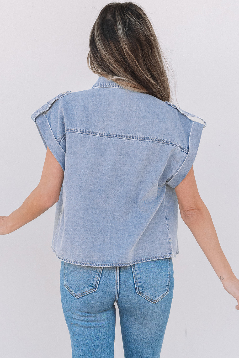 Denim Pinup Folded Short Cap Sleeve Shirt