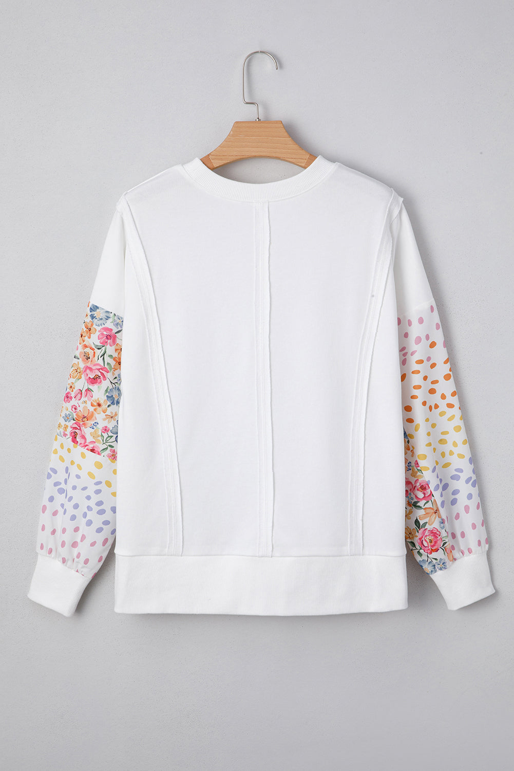 Floral Dotted Mixed Print Patchwork Sleeve High Low Everyday Sweatshirt