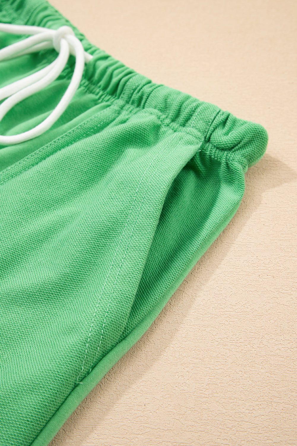 Mint Drop-Shoulder Green V-Neck Tee and Patchwork Drawcord Elastic Waistband Shorts Set