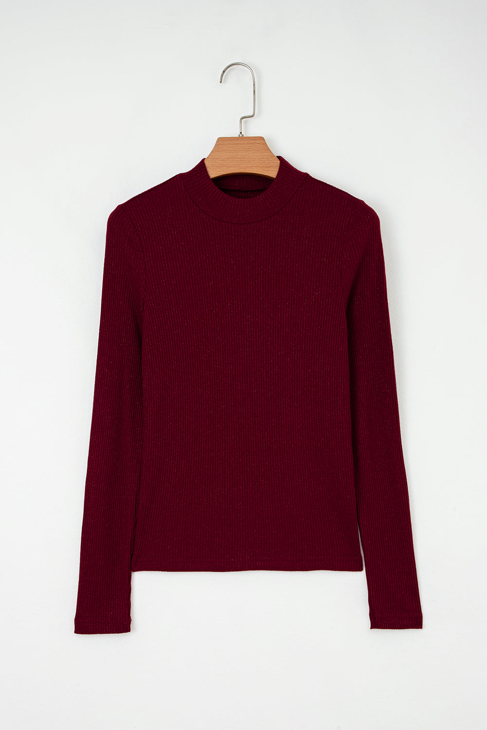 Dahlia Metal Rib-Knit Knit Long-Sleeved Slim Fit Top in Red