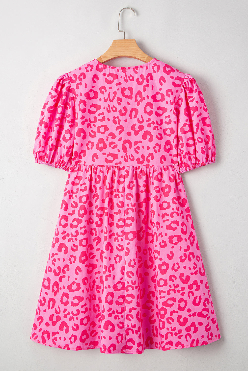 Leopard Puff Sleeve Tie Front High Waist Mini Dress