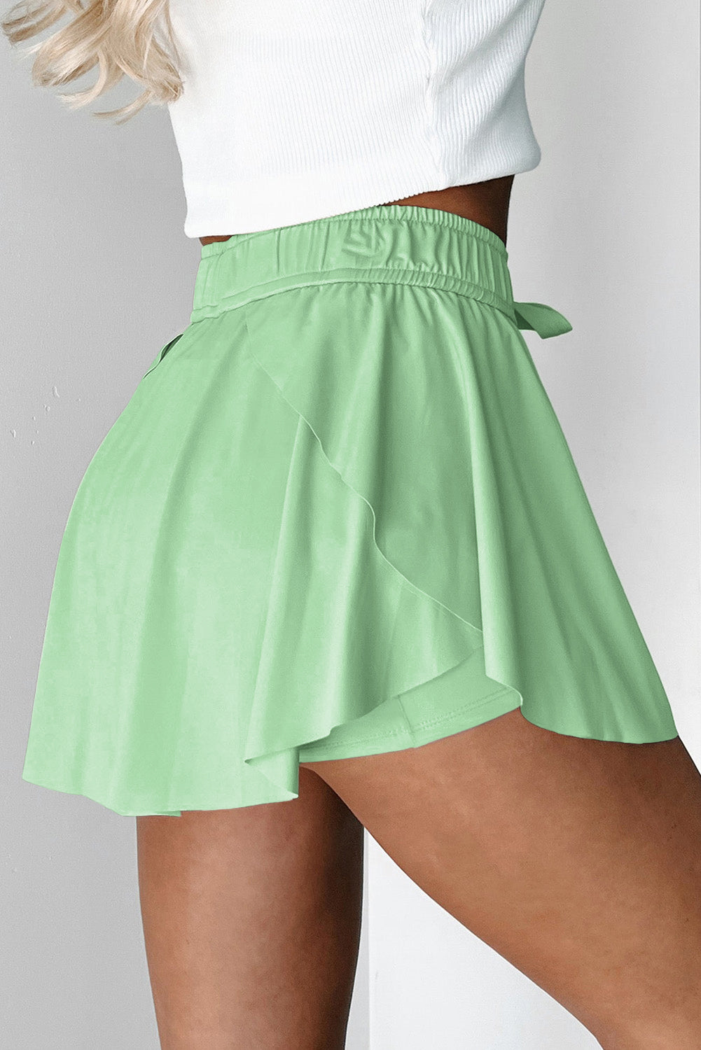 Light Elastic Green Drawcord Waistband Lined Tennis Skorts
