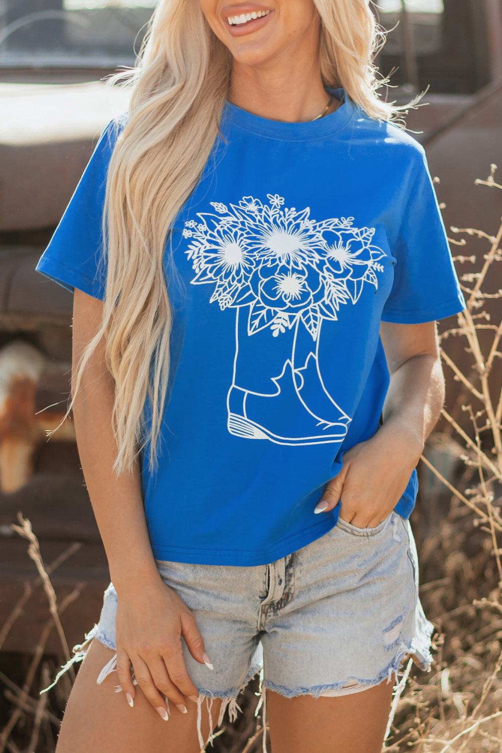 Sunflower Boots Graphic Western Fashion T Shirt