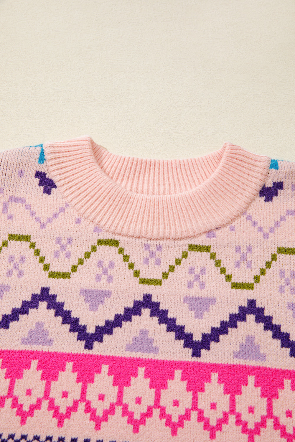 Ethnic Christmas Pattern Knit Feather Cuffed Knit Top