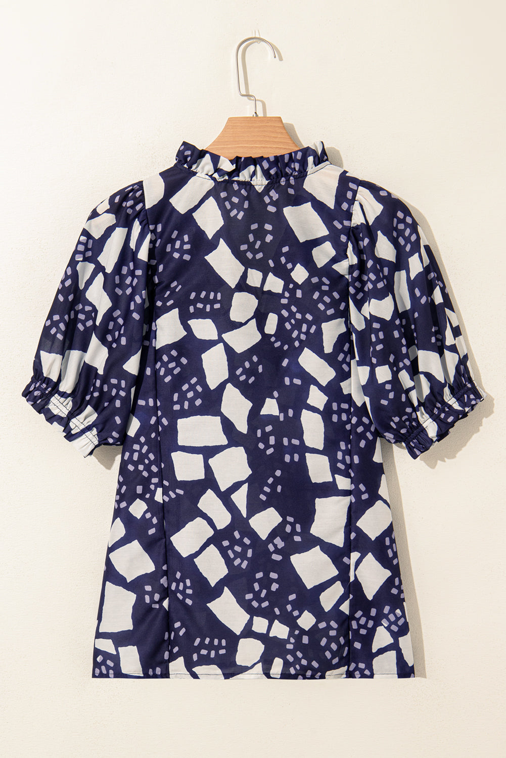 Print Frilled Abstract Frilled Puff Sleeve V-Neck Blouse