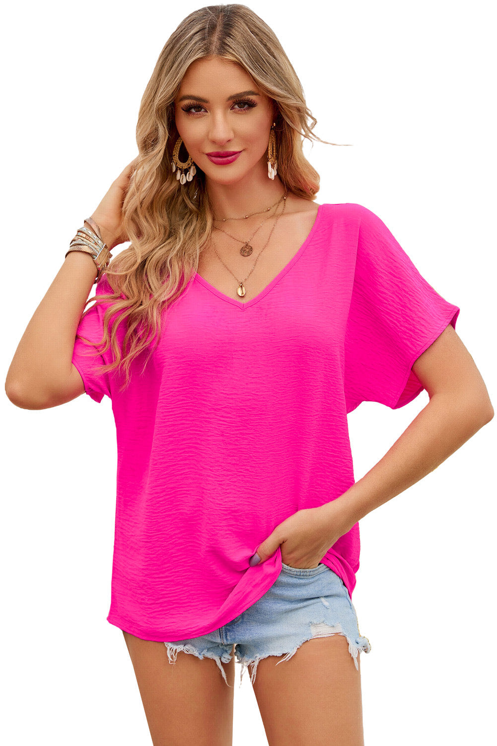 Blouse for Women Rose Solid V Neck