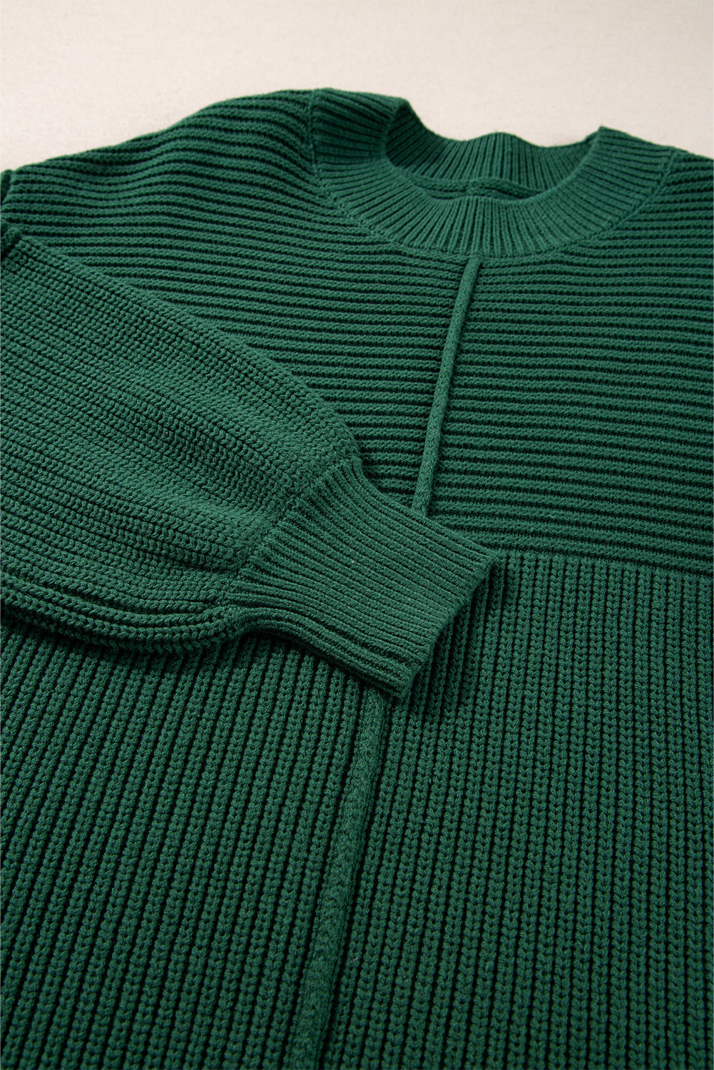 Textured Knit Crewneck Lantern Sleeve Sweater