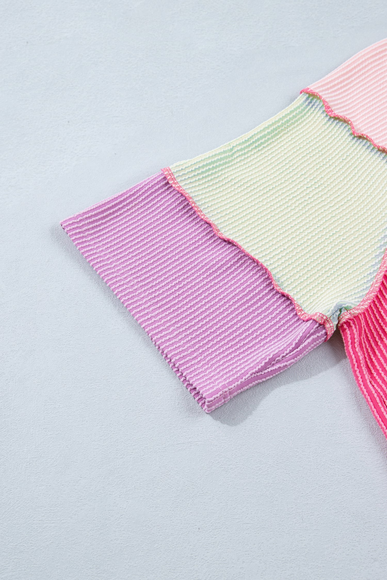 Bright Size Pink Plus Twisted Rib Colorblock Short-Sleeved Henley Top