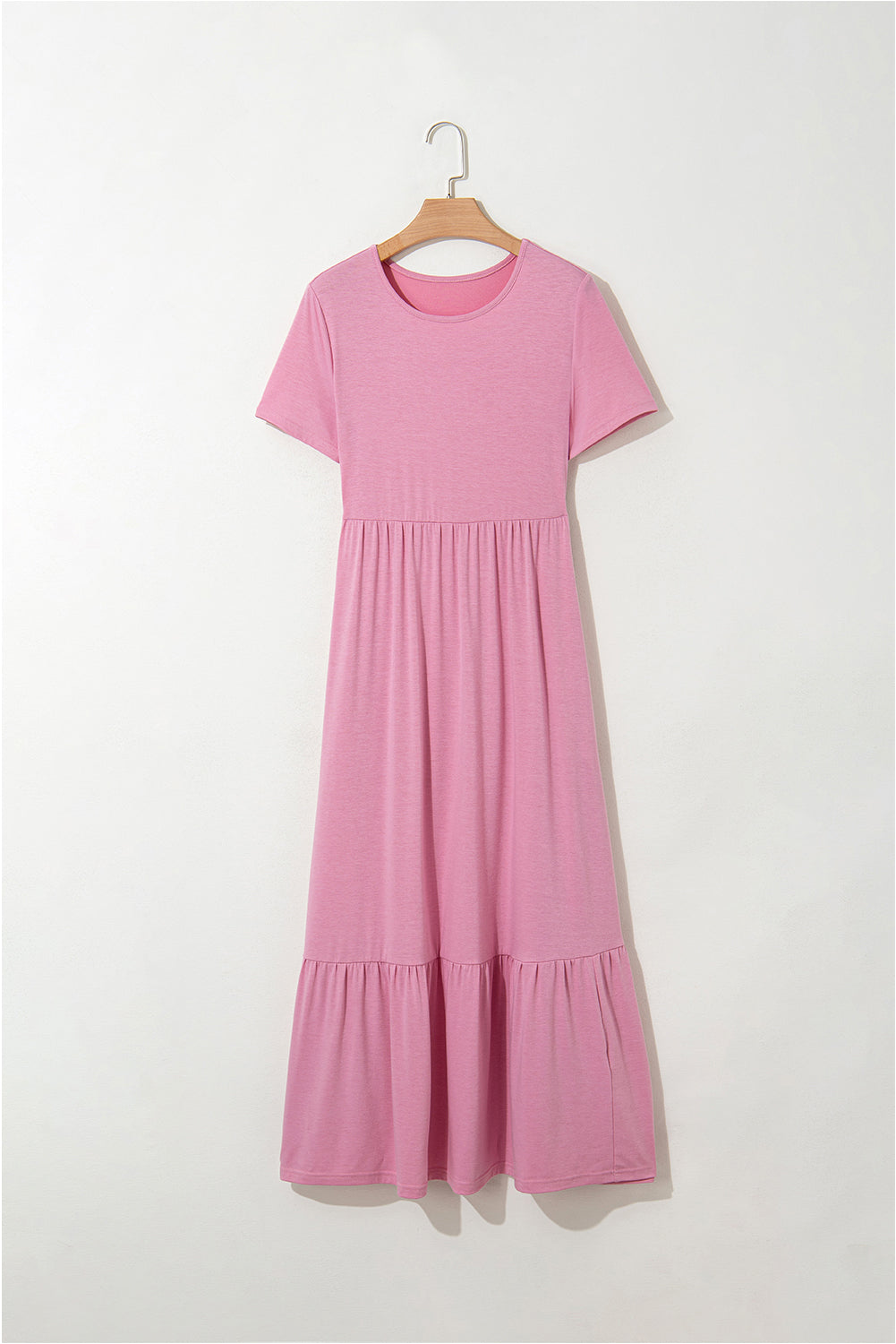 Solid Color T-shirt High Waist Pocketed Long Dress