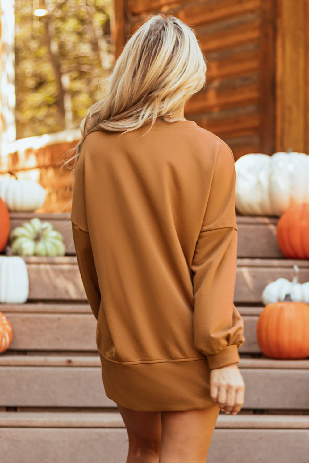 Halloween Sequin Happy Graphic Notched Neck Long-Sleeved Loose Top