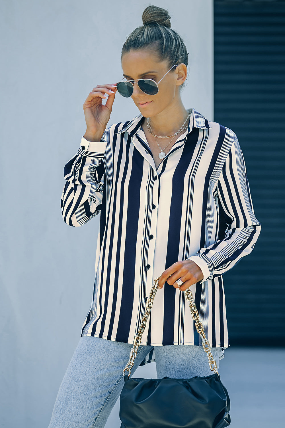 Women's Shirt with Navy Striped Contemporary Women