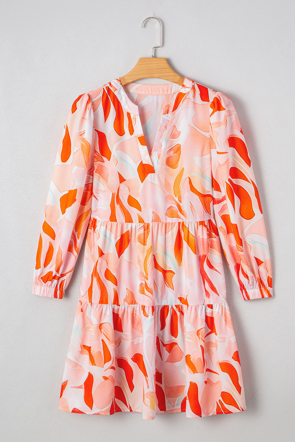 Abstract Print Split Neck Long-Sleeved Dress