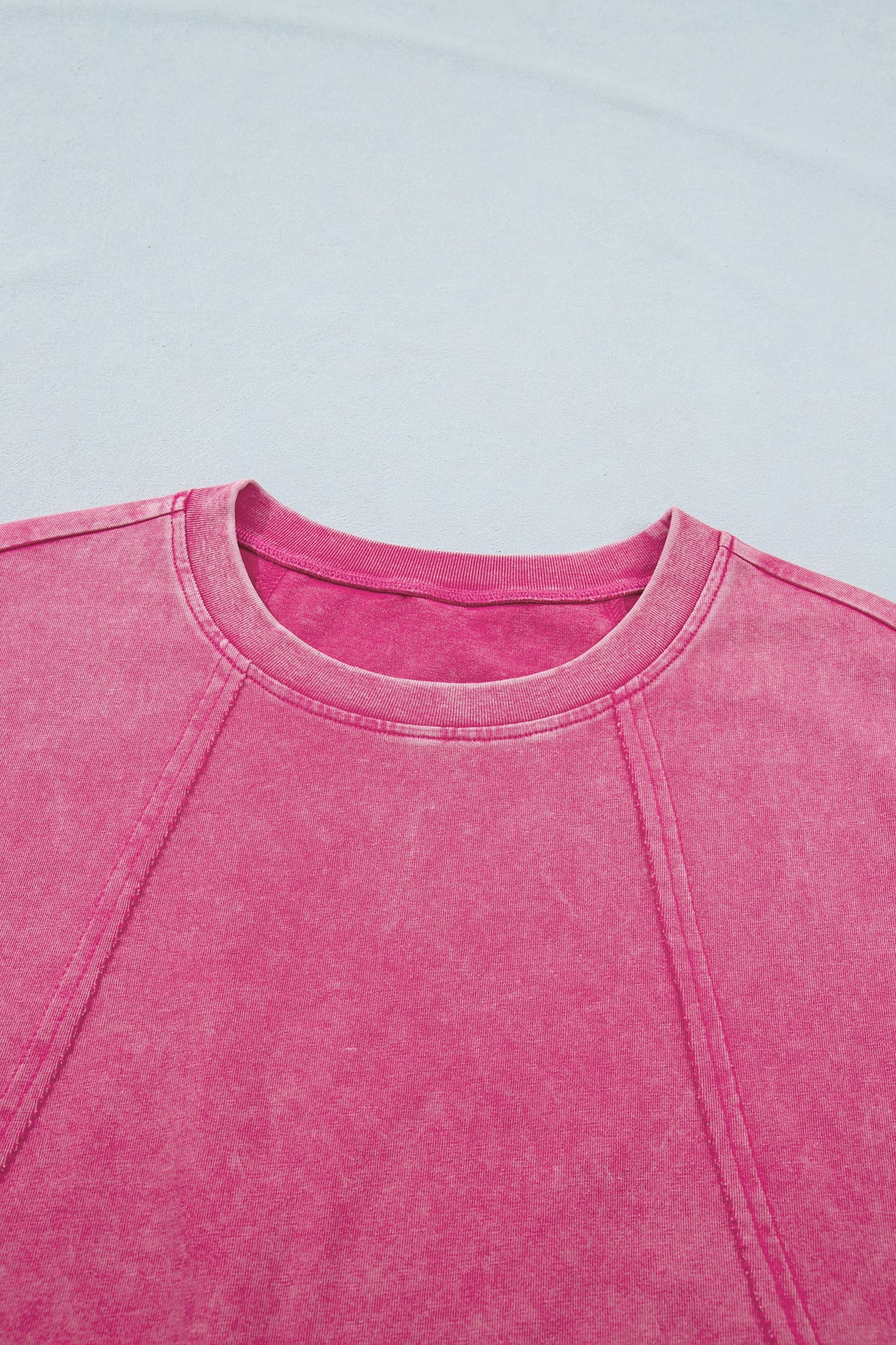 Raw Mineral Wash Seam Detail Lace Trim Cap Sleeve Top in Pink