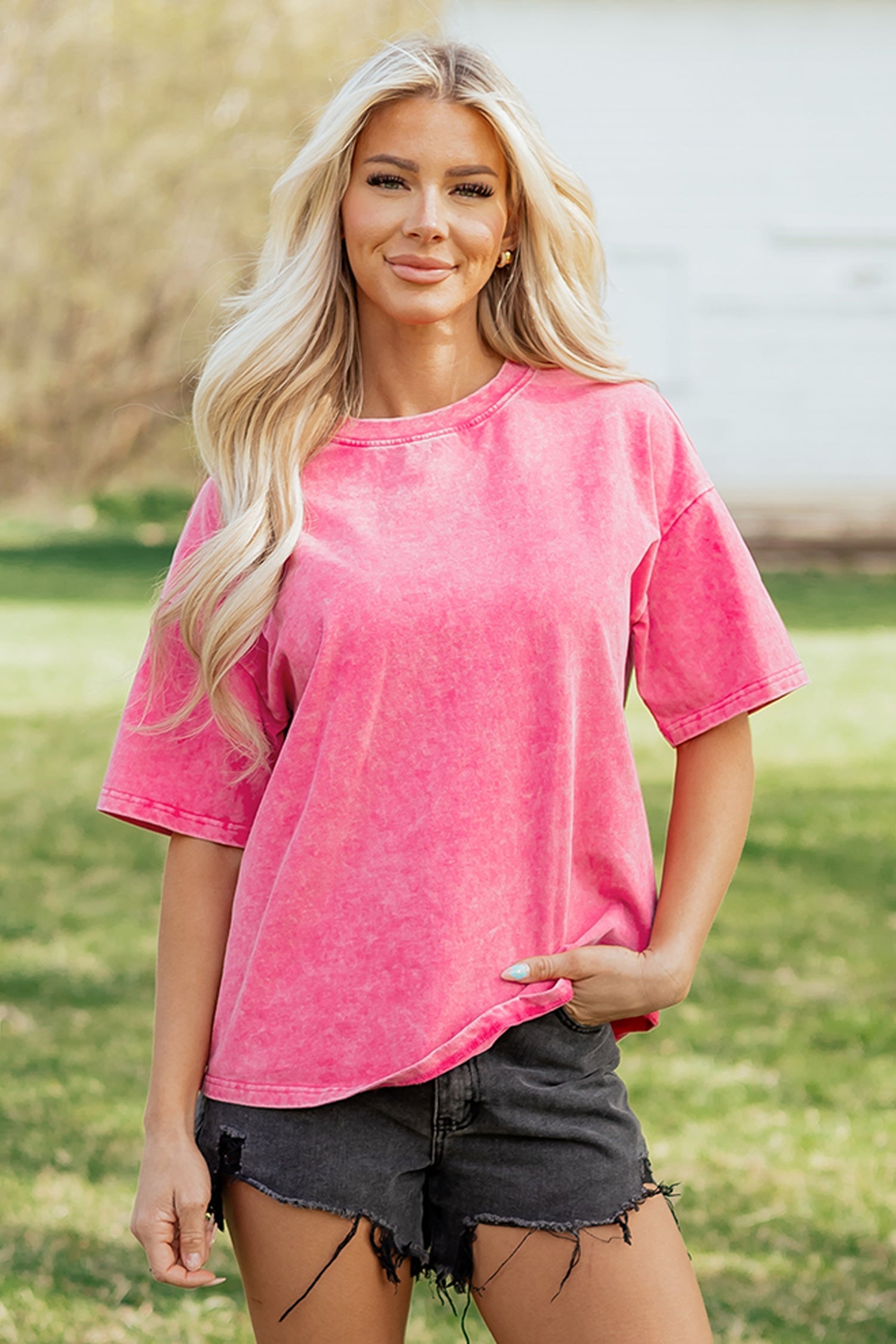 Cotton Mineral Solid Mineral Washed Oversize Tee in Pink