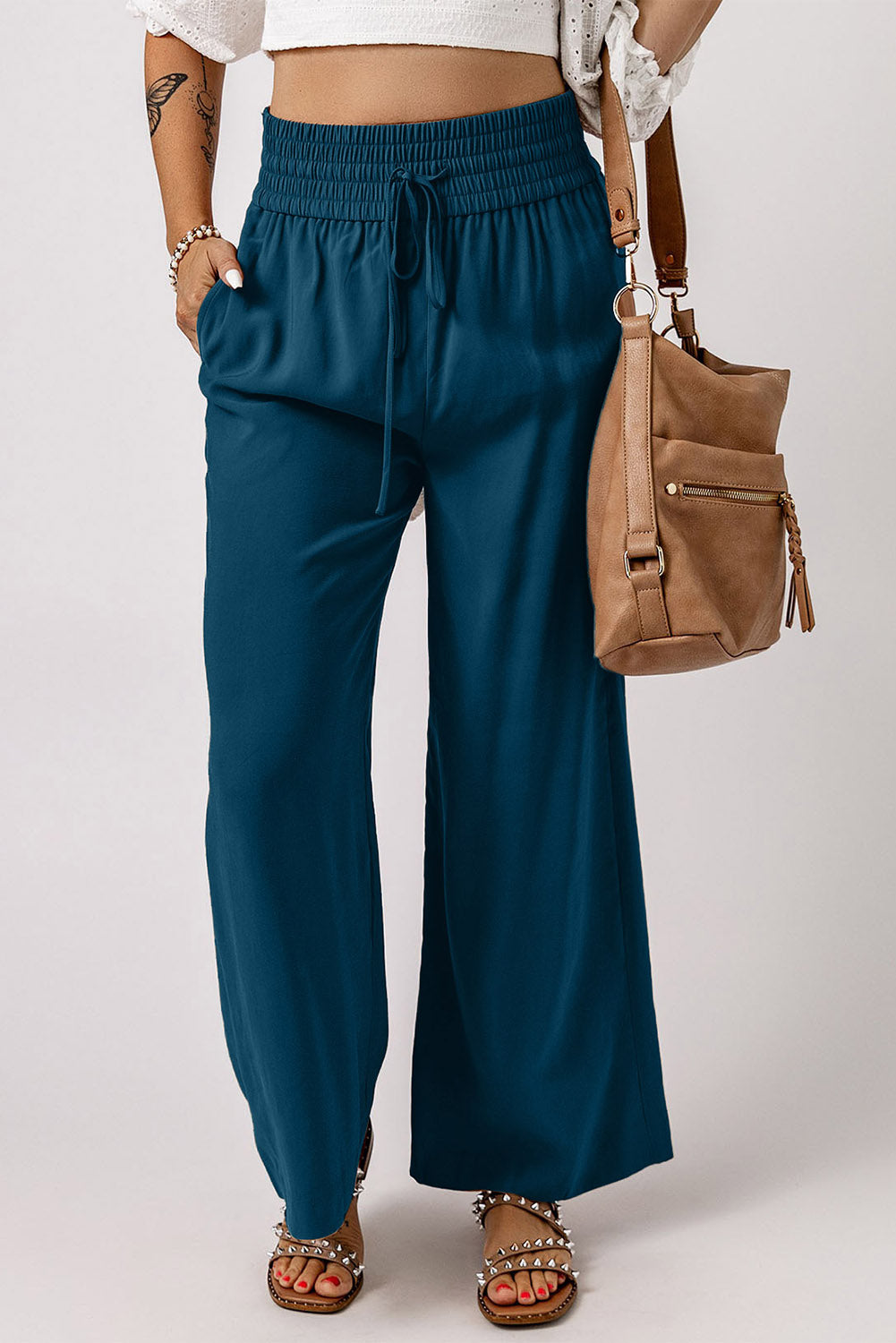 Women's Everyday Wide Drawcord Elastic Waist Leg Pants Everyday Style