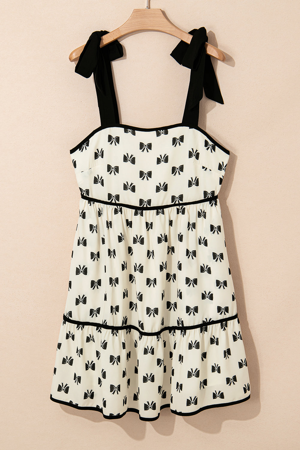 Bow Knot Color Contrast Trim Knotted Shoulder Mini Dress