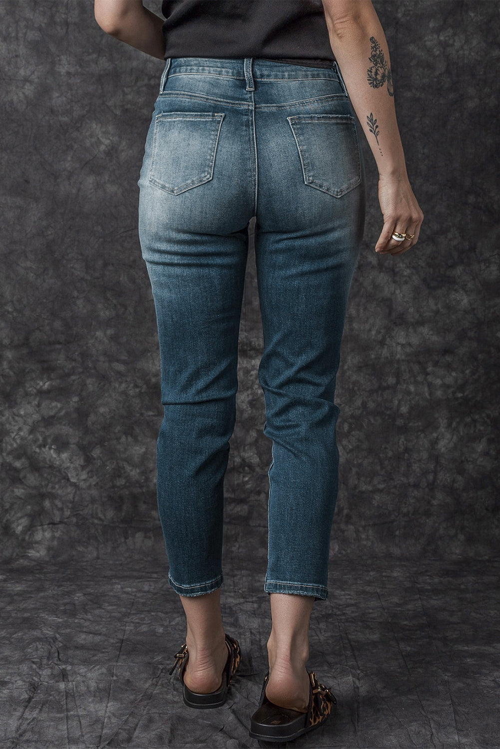 Jean skinny déchiré bleu effet vieilli