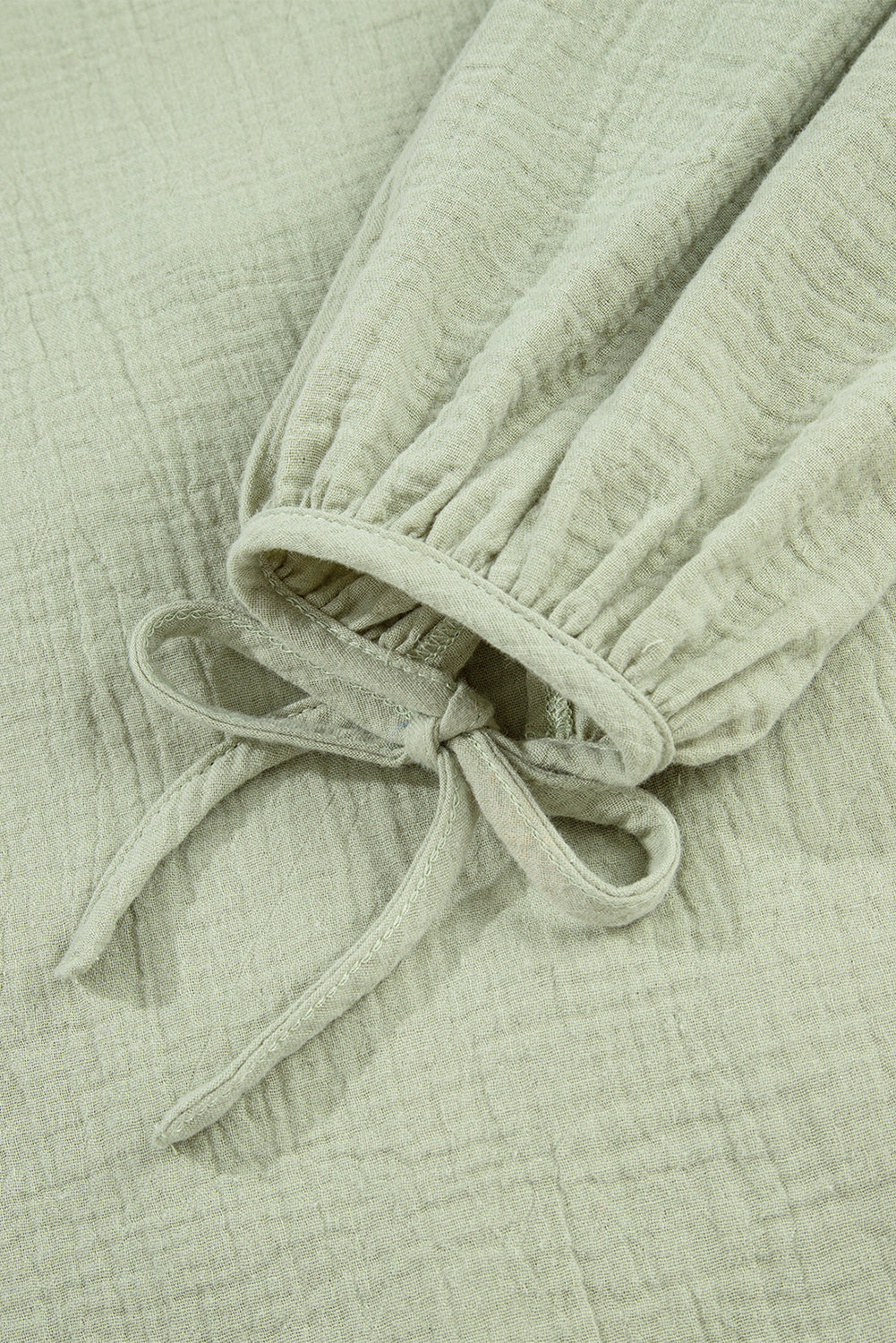 Bow Ruffle Tie Front Trim V-Neck Long-Sleeved Gauze Blouse