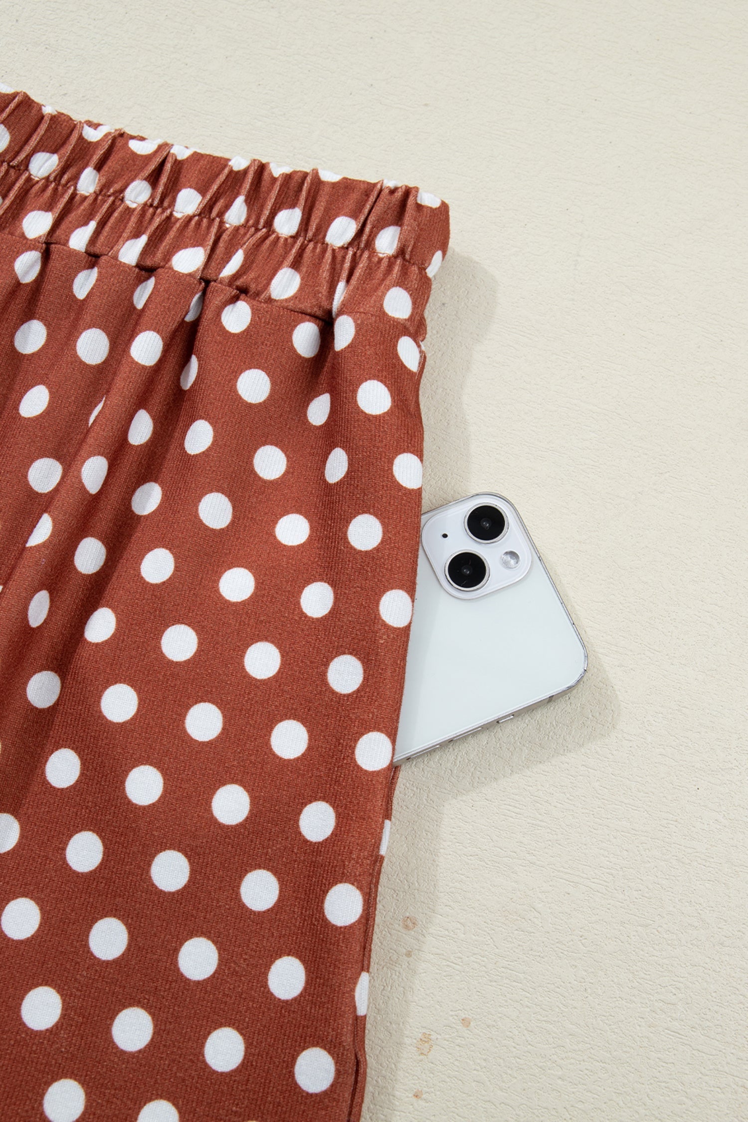 Polka-Dot Print Short Set in Brown