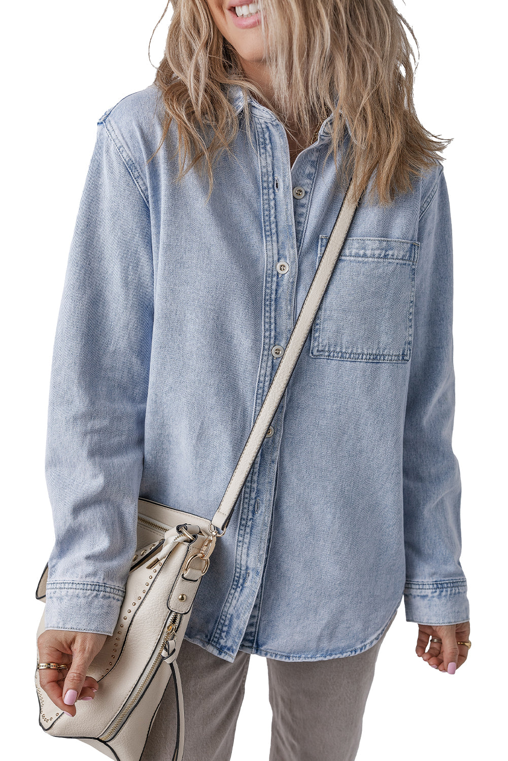 Button-Front Chest Pocket Denim Shacket