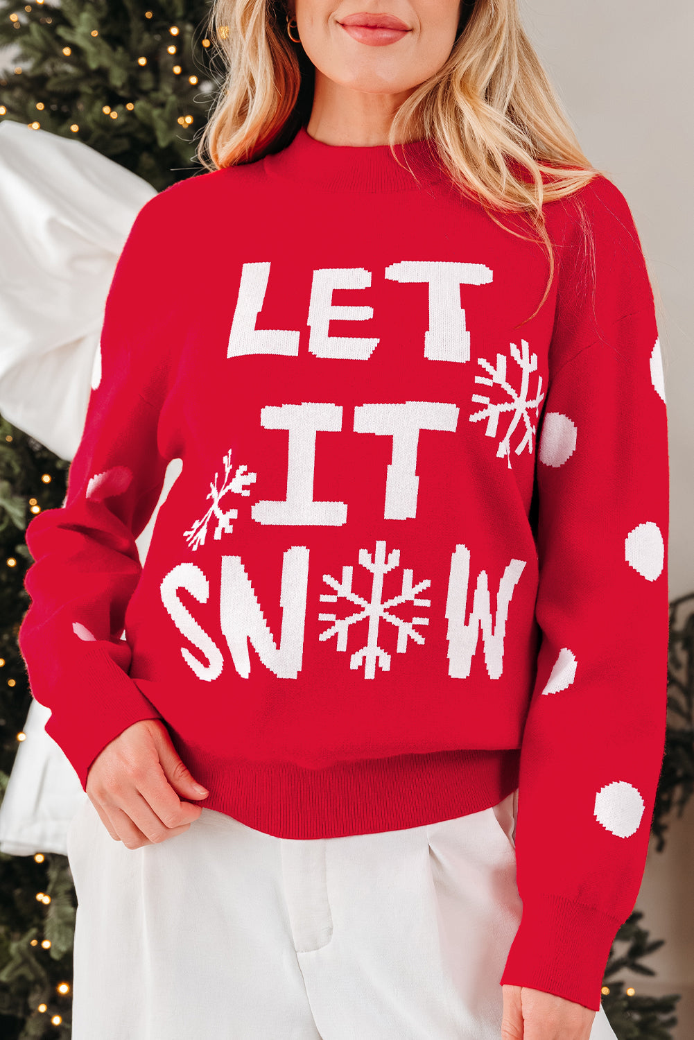 LET IT SNOW Graphic Christmas Holiday Loose Knit Top